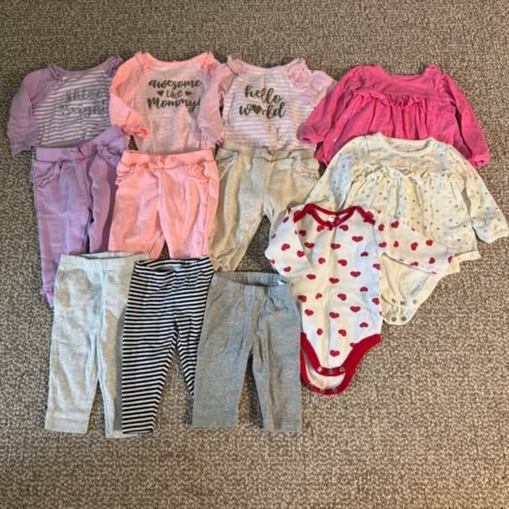 Baby Girl Clothing Lot 12pc Tops Bodysuits Pants Mixed Brands 6-9 Months